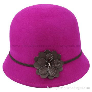 Children's Wool Felt Hat with PU Band and Flower Trim